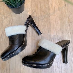 Coach Winter Fur Trimmed Stitched Heeled Clog